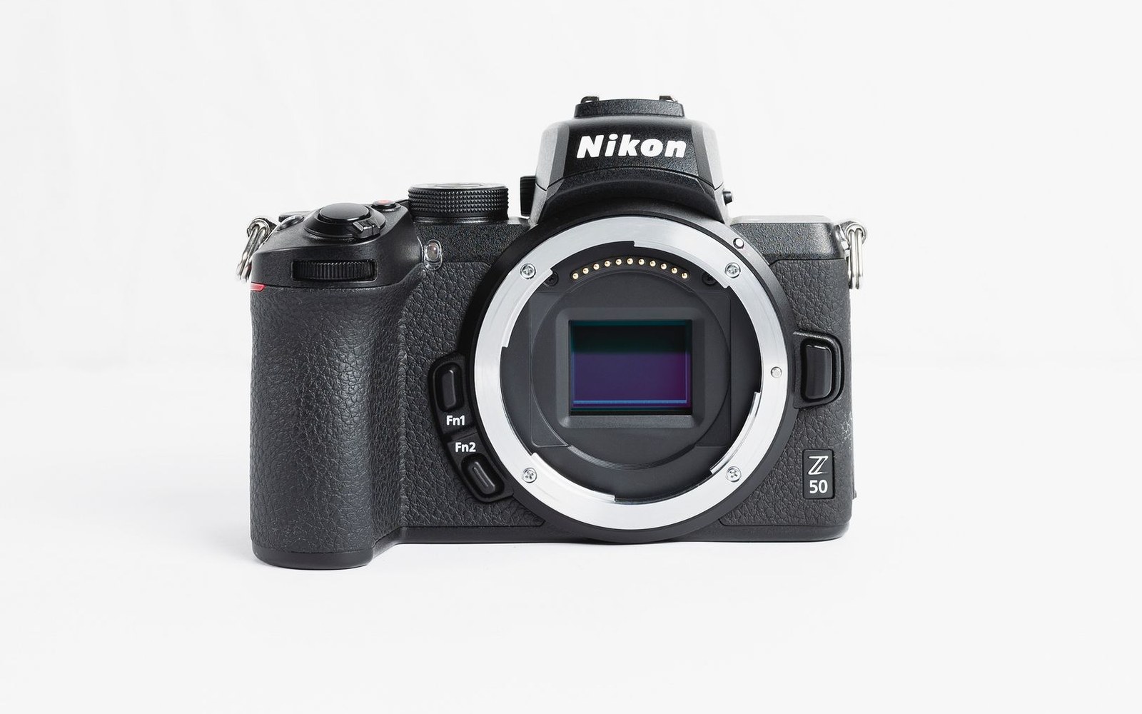 Nikon Z50 mirrorless camera body shown without a lens, exposing the image sensor
